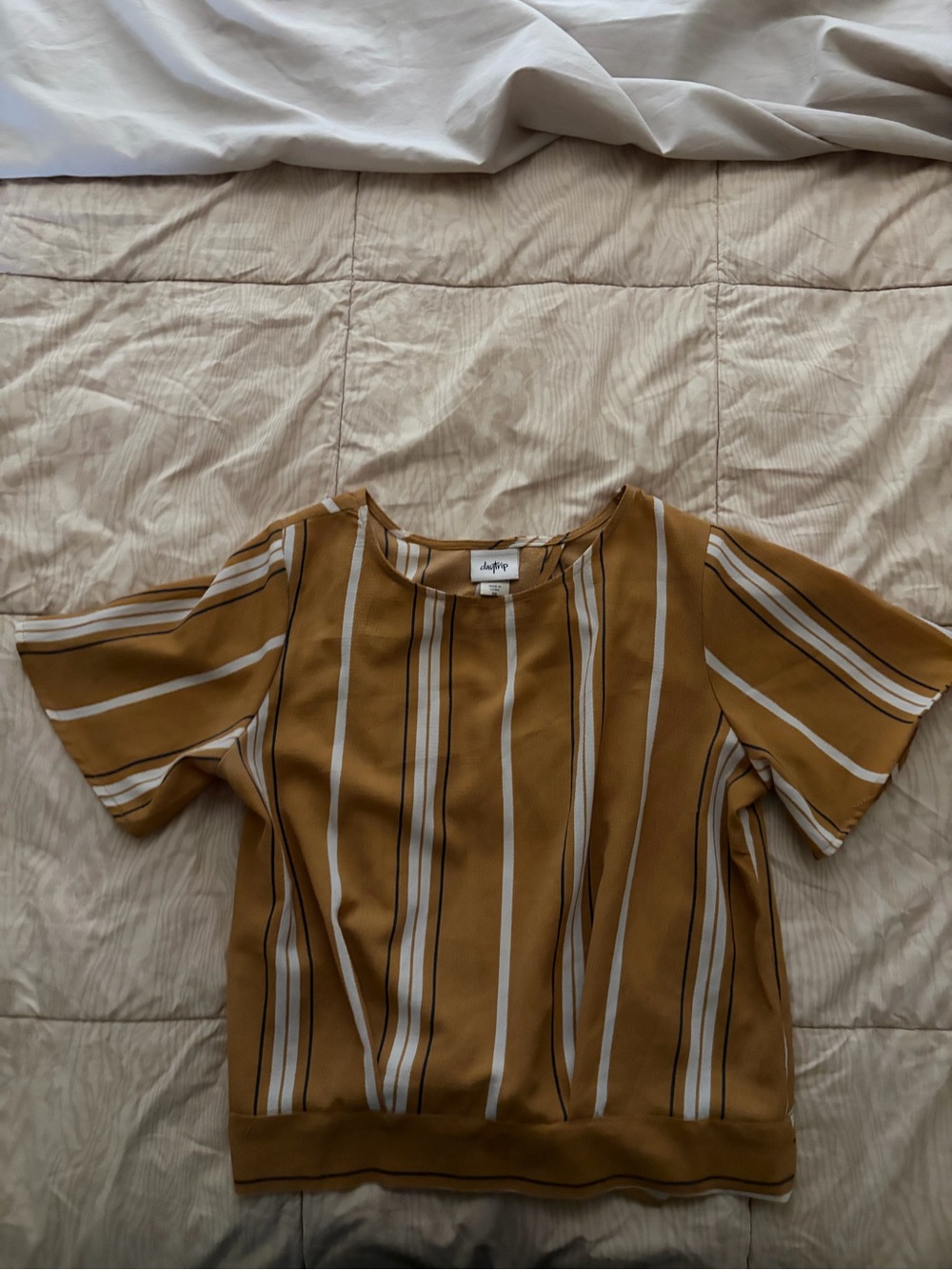 Daytrip Mustard Striped Short Sleeve Blouse